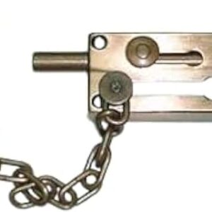 [1 Pcs] Door Chain Lock, Steel Slide Bolt Latch Safety Door Lock with Anti-Theft Chain and Spring Lock (Gold)-B0CK8CHNM2