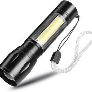 Generic LED Flashlight Long Range Torch USB Rechargeable Waterproof with COB Side Light Flashlight Camping Lanterns-B0BS8GKG3Y