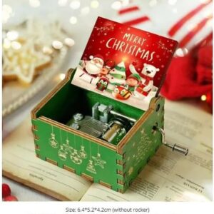 [1Pcs] Merry Christmas Wooden Hand Cranked Collectible Jingle Bell Themed Brown Music Box (Colored Merry Christmas Edition) (D)-B0CKF9WKYC