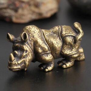 Mini Copper Rhino Sculpture Handmade Crafts Brass Rhinoceros Figurines Vintage Animal Statue Home Office Table Decor Ornament-B0BRNWHB19