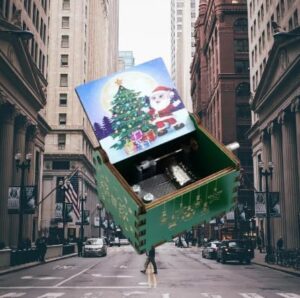 [1Pcs] Merry Christmas Wooden Hand Cranked Collectible Jingle Bell Themed Brown Music Box (Colored Merry Christmas Edition) (I) (0012I)-B0CM46CDFF