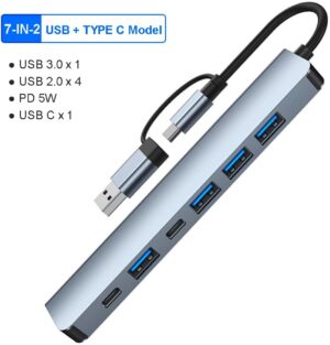 8-IN-2 USB HUB 3.0 USB C HUB Dock Station 5Gbps High Speed Transmission USB Splitter Type C to USB OTG Adapter For Macbook Pro (7-IN-2, CHINA)-B0DX852HFM