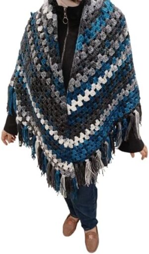 Handmade Crochet Shall Scraf in Mix Colourful Cape Shawls Wraps Granny Womens Coat Sweater (XXL) 220 * 185cm شال كتف للسيدات مصنوع يدويا من خيوط الكروشيه بطول 220 سم ِ Apro-B0DVDQ2LG1