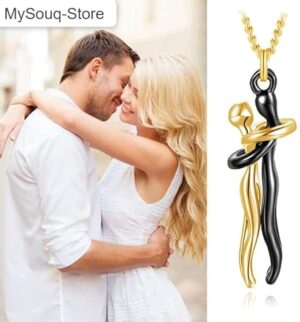 (1 Pc) Large New Necklace or keychain Exaggerated Stereoscopic Two People Hugging Metal Vintage Long Drop Nicklace for Women Girls Party Jewelry-B0DVT4RYY9