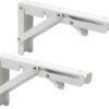 Sturdy Folding Shelf Brackets Small Arm White Heavy Duty Triangle Wall Mount Collapsible Shelf Bracket with Install Screws for Small Bench Table Space Saving 2 Pcs, (16 Inch = 40.64 Cm)-B0DXCK1R4B