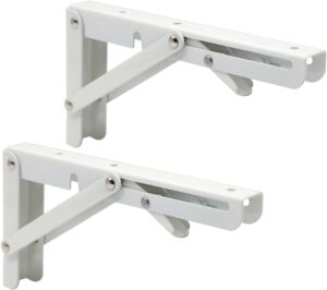 Sturdy Folding Shelf Brackets Small Arm White Heavy Duty Triangle Wall Mount Collapsible Shelf Bracket with Install Screws for Small Bench Table Space Saving 2 Pcs, (16 Inch = 40.64 Cm)-B0DXCK1R4B