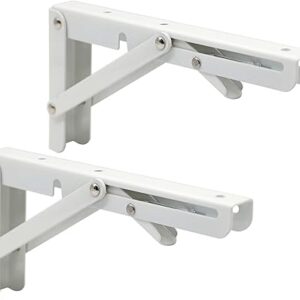 Sturdy Folding Shelf Brackets Small Arm White Heavy Duty Triangle Wall Mount Collapsible Shelf Bracket with Install Screws for Small Bench Table Space Saving 2 Pcs, (14 Inch = 35.56 Cm)-B0DXCK8TCT