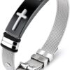1Pcs - Cross Stainles Steel Mesh Belt Bracelet Fashion Men's Wrist Bracelets On Hand Classic Bracelet Adjustable Jewelry MAx 21Cm-B0DL2DLSWK