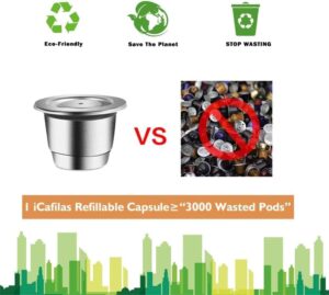 [ 3 Cpsuls Stainless +Stainless Gift Spoon ] For Reusable Coffee Capsule Stainless Steel Rich Crema Espresso Refillable Filters Pod Fit Inissia Pixie Essenza Mini-B0DFWR5QHJ