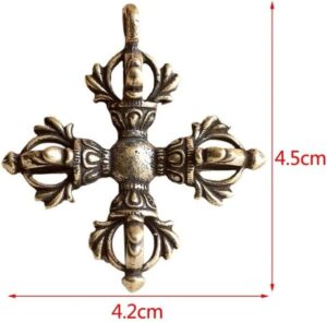 [ 1 PC ] Cross Vajra Brass Car Key Chain Pendant Buddhism Dharma Handmade Woven Lanyard Bodhi Beads Motorcycle Keychain Rope Hangings-B0CQGQHFYX