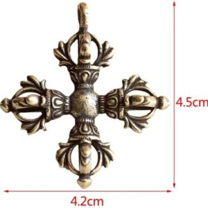 [ 1 PC ] Cross Vajra Brass Car Key Chain Pendant Buddhism Dharma Handmade Woven Lanyard Bodhi Beads Motorcycle Keychain Rope Hangings-B0CQGQHFYX