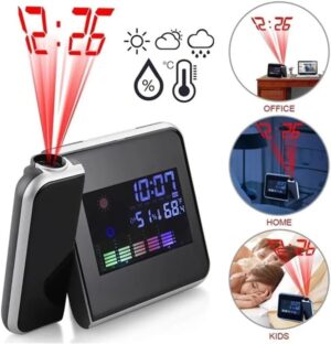 1Pcs Digital Weather, Humidity, LCD Projection Snooze Alarm Clock with Colorful LED Backlight-B0CV4J1DXD