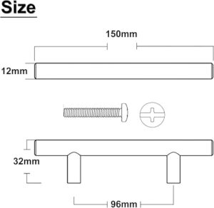 Kitchen Door Handles Brushed Nickel Stainless Steel Bathroom Cabinet T Bar Handle Furniture Drawer Pulls Cupboard Knobs (96mm Hole Centers - 150mm Long) 5 Pack-B0DYKNXXY4