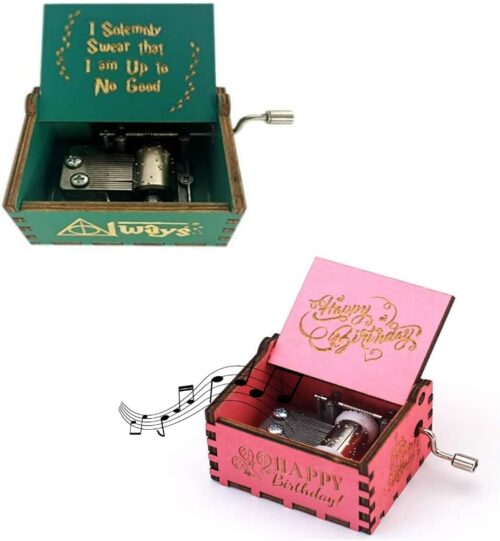 Fusked Wooden Classic Creative Hand Cranked Collectable Engraved Music Box (Pack of 2 - HP Always & Happy Birthday)-B09JC4NS8M