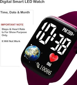 Kids Edition Digital LED Wrist Watch (Wine), Wine, Free Size, No Alarm, No Stopwatch, Just Time And Date-B0DW5KBQB4