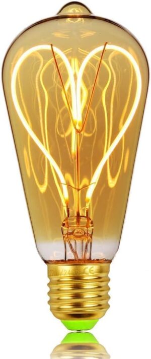 [Green Light- Energy Class A++] Designer Classic LED Filament ST64 Heart Love Design 4 W Dimmable 220/240 V E27 Vintage Light Bulb Antique Amber لمبة ديكور علي شكل قلب ضوء أخضر 4 واط-B0CNLK9L8T