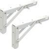 Sturdy Folding Shelf Brackets Small Arm White Heavy Duty Triangle Wall Mount Collapsible Shelf Bracket with Install Screws for Small Bench Table Space Saving 2 Pcs, (16 Inch = 40.64 Cm)-B0DXCK1R4B