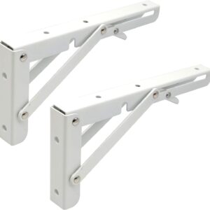 Sturdy Folding Shelf Brackets Small Arm White Heavy Duty Triangle Wall Mount Collapsible Shelf Bracket with Install Screws for Small Bench Table Space Saving 2 Pcs, (14 Inch = 35.56 Cm)-B0DXCK8TCT