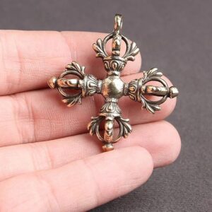 [ 1 PC ] Cross Vajra Brass Car Key Chain Pendant Buddhism Dharma Handmade Woven Lanyard Bodhi Beads Motorcycle Keychain Rope Hangings-B0CQGQHFYX