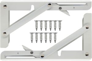 Sturdy Folding Shelf Brackets Small Arm White Heavy Duty Triangle Wall Mount Collapsible Shelf Bracket with Install Screws for Small Bench Table Space Saving 2 Pcs, (16 Inch = 40.64 Cm)-B0DXCK1R4B