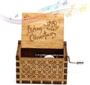 UspotUshop Merry Christmas Wooden Hand Cranked Collectible Jingle Bell Themed Brown Music Box (Merry Christmas Edition)-B08MXZ861F