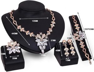 New 4Pcs Jewelry Set Flower Design Birthday Gift Durable Necklace Earrings Bracelet Ring Jewelry Set for Wedding Gift-B0C562458S