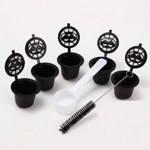 Reusable Coffee Pod Refillable Capsule Spoon Brush Bundle For Nespresso Machines-B081TP94BT