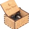 Wooden Music Box Hand Music Box Wooden Engraved Hand Crank Carved Plywood Crank Carved Vintage Mechanism Music Box(Moon river)-B0B1X1M2DM