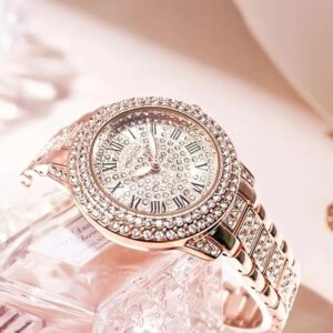 [ 1pcs -Rose Gold] Shining Diamond Watch Luxury Women Brand Quartz Gold Bracelet Watches Ladies Zircon Crystal Top Elegant Wristwatch Clock Gifts-B0D1GZ2NXN