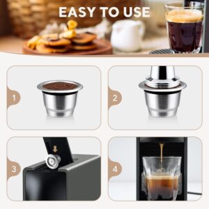 [ 3 Cpsuls Stainless +Stainless Gift Spoon ] For Reusable Coffee Capsule Stainless Steel Rich Crema Espresso Refillable Filters Pod Fit Inissia Pixie Essenza Mini-B0DFWR5QHJ
