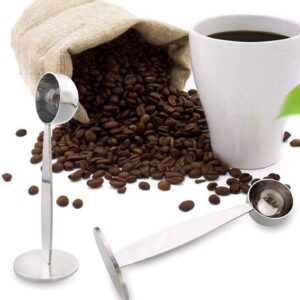 [1 PCs] Coffee Bean Press Espresso, Rumanle Stand Coffee Measure tamper spoon Stainless Steel Coffee & Tea Tools Measuring Tamping Scoop Coffee Tamper (1 Piece, Silver) 5 Cm diameter
