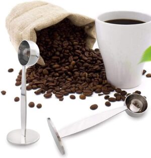 [1 PCs] Coffee Bean Press Espresso, Rumanle Stand Coffee Measure tamper spoon Stainless Steel Coffee & Tea Tools Measuring Tamping Scoop Coffee Tamper (1 Piece, Silver) 5 Cm diameter
