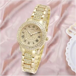 [ 1pcs ] Shining Diamond Watch Luxury Women Brand Quartz Gold Bracelet Watches Ladies Zircon Crystal Top Elegant Wristwatch Clock Gifts (Cose 080BG)-B0D781V5HR