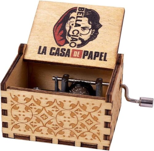 CSTE INTERNATIONAL La Casa De Papel Print Bella Music Ciao Box Wooden Engraved Vintage Musical Box Gifts Colorful, Multicolor-B08X1NW7PD