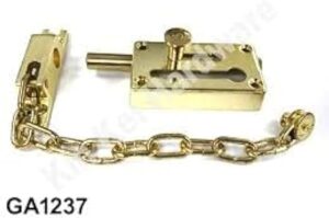 [1 Pcs] Door Chain Lock, Steel Slide Bolt Latch Safety Door Lock with Anti-Theft Chain and Spring Lock (Gold)-B0CK8CHNM2