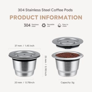 [ 3 Cpsuls Stainless +Stainless Gift Spoon ] For Reusable Coffee Capsule Stainless Steel Rich Crema Espresso Refillable Filters Pod Fit Inissia Pixie Essenza Mini-B0DFWR5QHJ