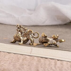 1pcs - Statue Figurine Wealth Brass Decor Prosperity Chinese Style Ornament Qilin Dragon Luck Animal Fengshui Vintage-B0CPKYXMD9
