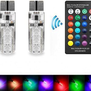 [1set] T10 5050 rgb remote control car led bulb 6 smd multi color w5w 501 side light bulbs crystal lamp-B0CMNCRKW6