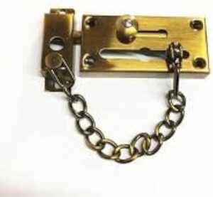 [1 Pcs] Door Chain Lock, Steel Slide Bolt Latch Safety Door Lock with Anti-Theft Chain and Spring Lock (Gold)-B0CK8CHNM2