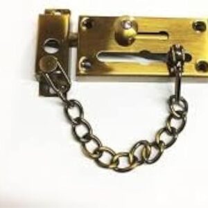 [1 Pcs] Door Chain Lock, Steel Slide Bolt Latch Safety Door Lock with Anti-Theft Chain and Spring Lock (Gold)-B0CK8CHNM2