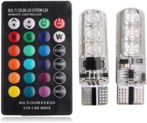 [1set] T10 5050 rgb remote control car led bulb 6 smd multi color w5w 501 side light bulbs crystal lamp-B0CMNCRKW6