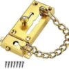 [1 Pcs] Door Chain Lock, Steel Slide Bolt Latch Safety Door Lock with Anti-Theft Chain and Spring Lock (Gold)-B0CK8CHNM2