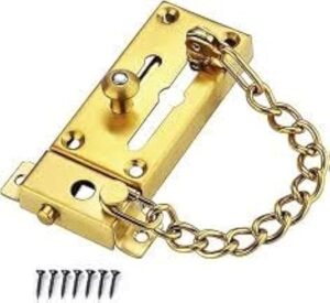 [1 Pcs] Door Chain Lock, Steel Slide Bolt Latch Safety Door Lock with Anti-Theft Chain and Spring Lock (Gold)-B0CK8CHNM2