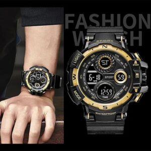 [ 1pcs -Black gold ] Black Digital Watch for Men Sports Watches Waterproof Outdoor Chronograph Hand Clock G Infantry Shock Student Wristwatch-B0CVZP2J74