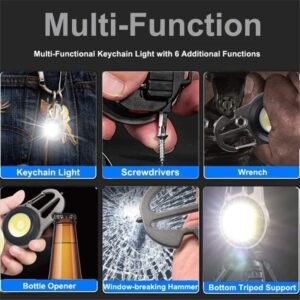 LED Small Flashlight,Multifunctional Mini Work Light,1000Lumens Bright Rechargeable COB Keychain Flashlights,7 Light Mode Portable Pocket Light with Screwdriver Bottle Opener for Outoor-B0DLBGTFQS