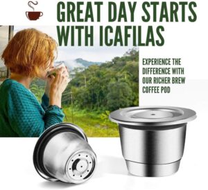 [3 Pcs Cpsuls Stainless + Gift Small Spoon Stainless + 1 Temper] For Reusable Coffee Capsule Stainless Steel Rich Crema Espresso Refillable Filters Pod Fit Inissia Pixie Essenza Mini-B0DFWSR4TZ
