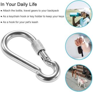 PROND Locking Carabiners, Heavy Duty Carabiner, 316 Stainless Steel Screw Lock Carabiner Hooks, 2.7inch (2PCS - 316 Stainless Steel-B08YK44Z18)