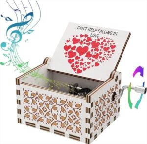 1PCs Can't Help Falling in Love Wood Music Box, Laser Engraved Vintage Wooden Hand Crank Music Boxes Gifts for Valentine's Day/Anniversary/Wedding/Birthday/Christmas (H01)-B0D3ZFR6FK