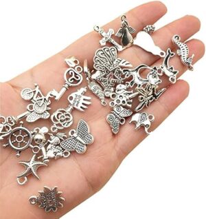 Silver Charm,50 Pieces Mixed Charms Pendants Silver-Charms Craft Supplies for Earrings Necklace Bracelet Jewellery DIY-B0C5G7NFH7