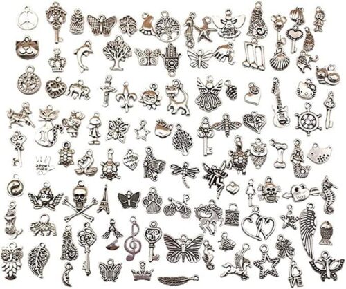 MySouq-Store Silver Charm,50 Pieces Mixed Charms Pendants Silver-Charms Craft Supplies for Earrings Necklace Bracelet Jewellery DIY-B0C5G7NFH7